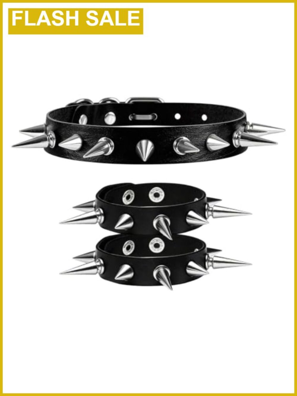 Spiked PU Leather Necklace Bracelet Set Punk Gothic Cosplay Jewelry Pack